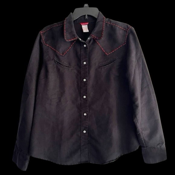 Levis Womens Faux Suede Western Pearl Snap Button Up Shirt Red Stitch Equestrian - Picture 1 of 10
